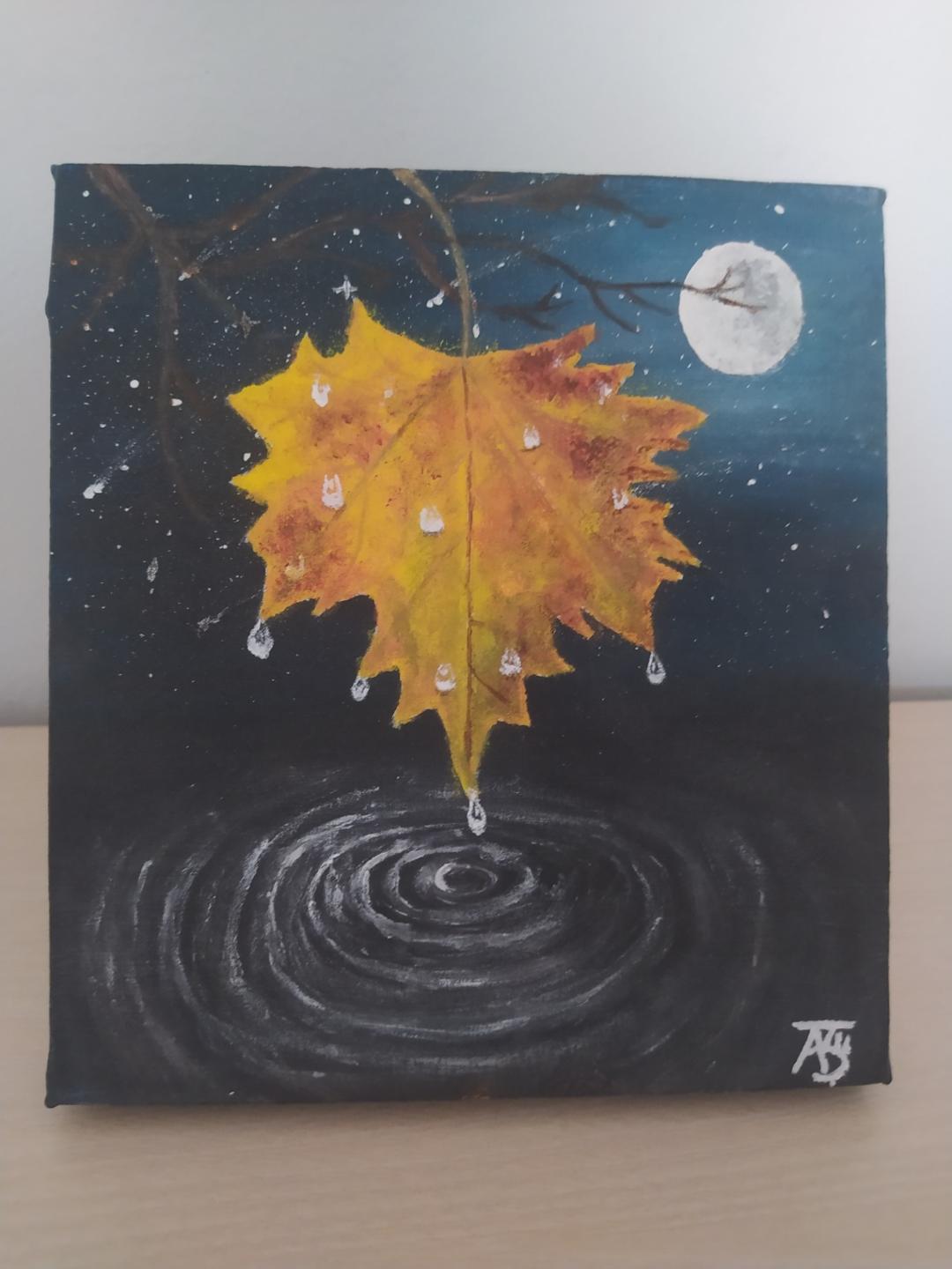Chiếc lá mùa thu — acrylic trên toan